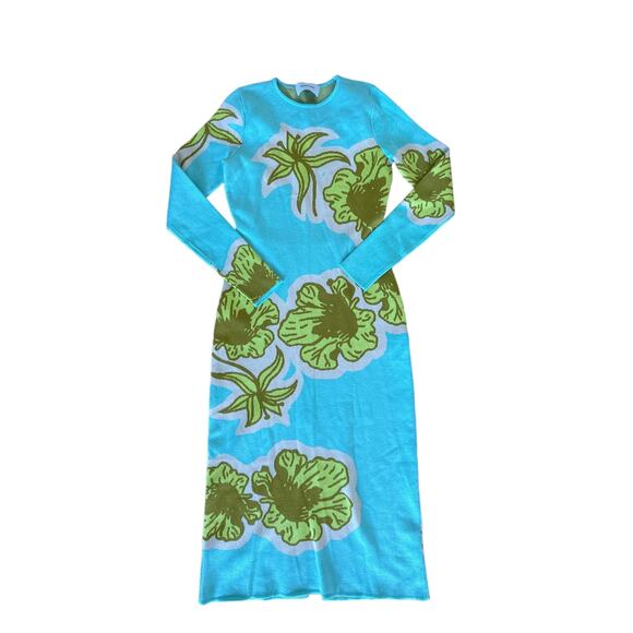 The Wolf Gang - Hibiscus Long Sleeve knit Dress in Azul Blue & Green - Picture 1 of 4